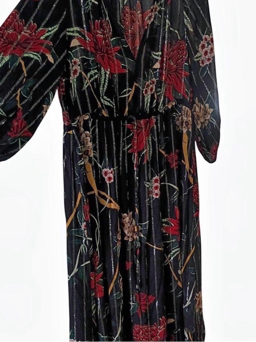 ba&sh "Patty" Black Floral Metallic Midi Dress – Size Small - Picture 9 of 9